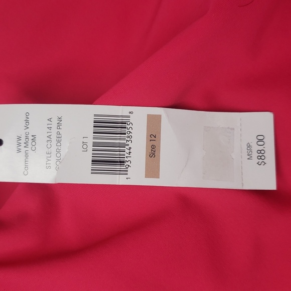 Carmen Marc Valvo NWT "Deep Pink" Deep V Ruffled One Piece Swimsuit - Picture 3 of 6